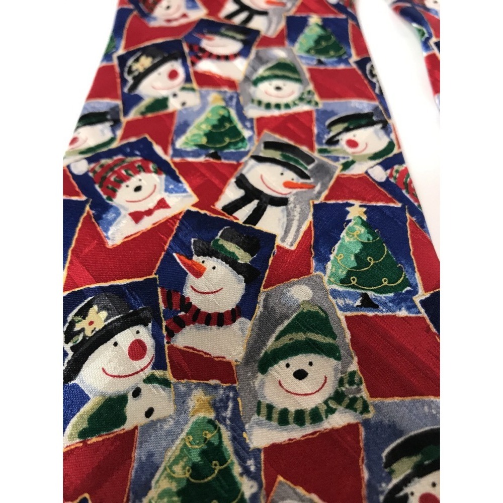 American Greetings Christmas Tie 100% Silk‎ Snowman Collage Novelty Neckwear - Picture 10 of 12